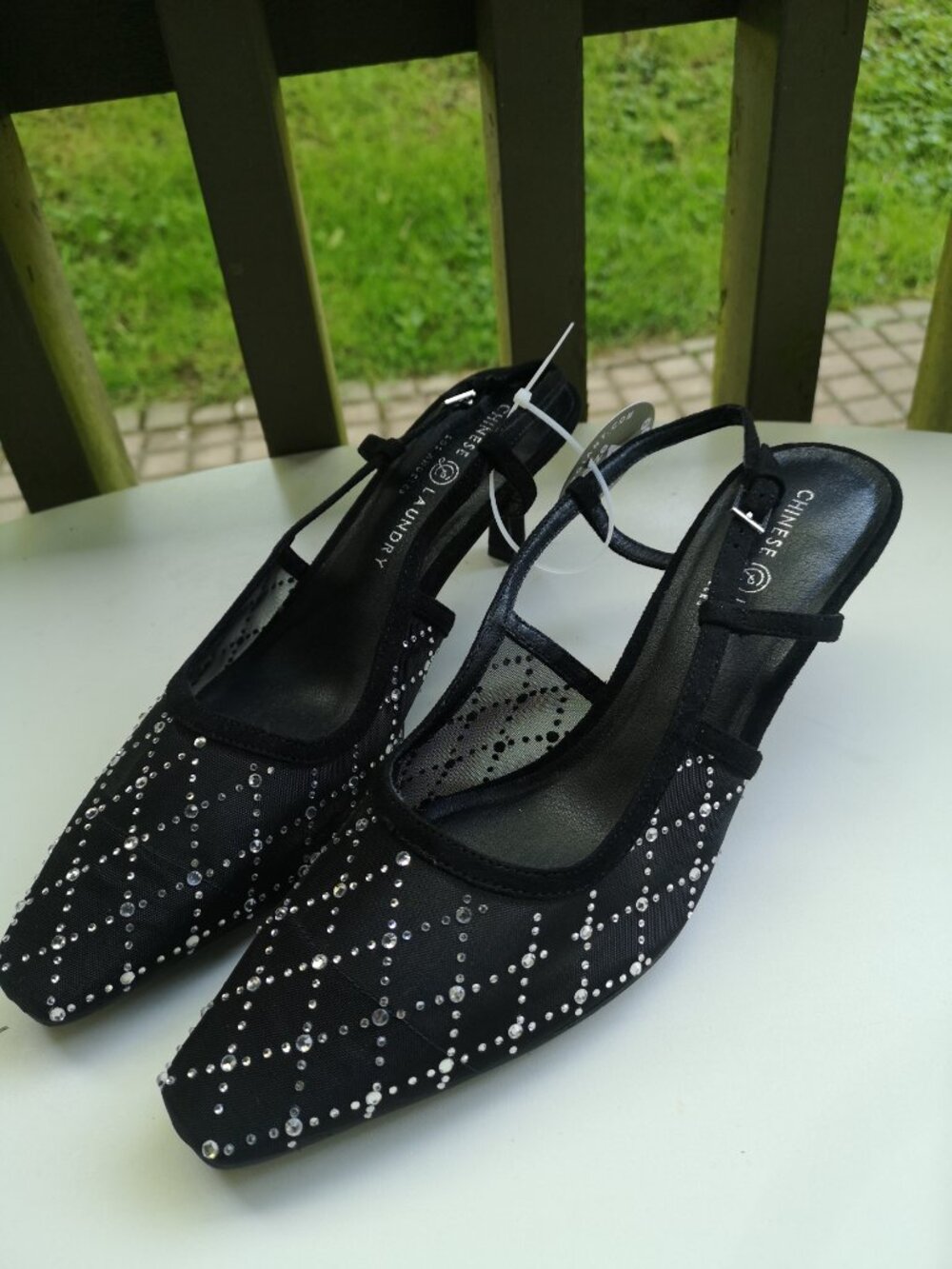 Black Chinese Laundry Mesh Rhinestones Pumps Shoes US 11 (10) - Picture 1 of 12